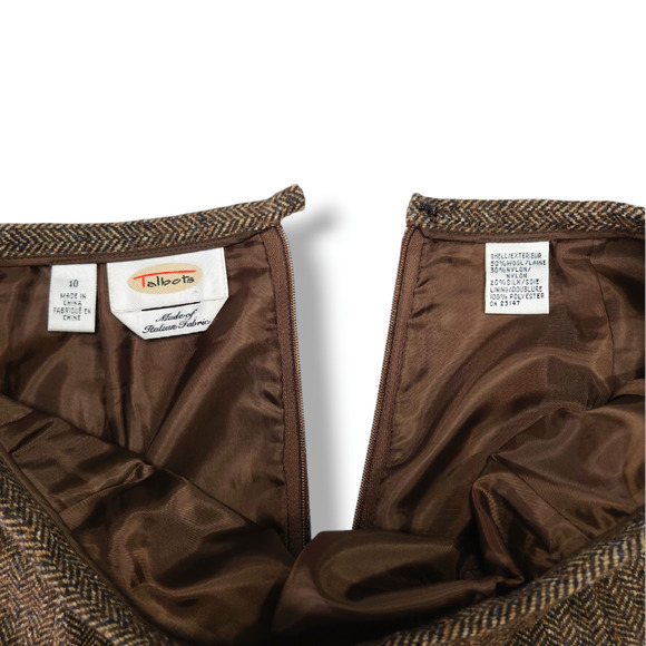 EUC VTG Talbots Italian Fabric Wool Silk Blend Herringbone Skirt Sz. 10 Brown - Picture 4 of 5